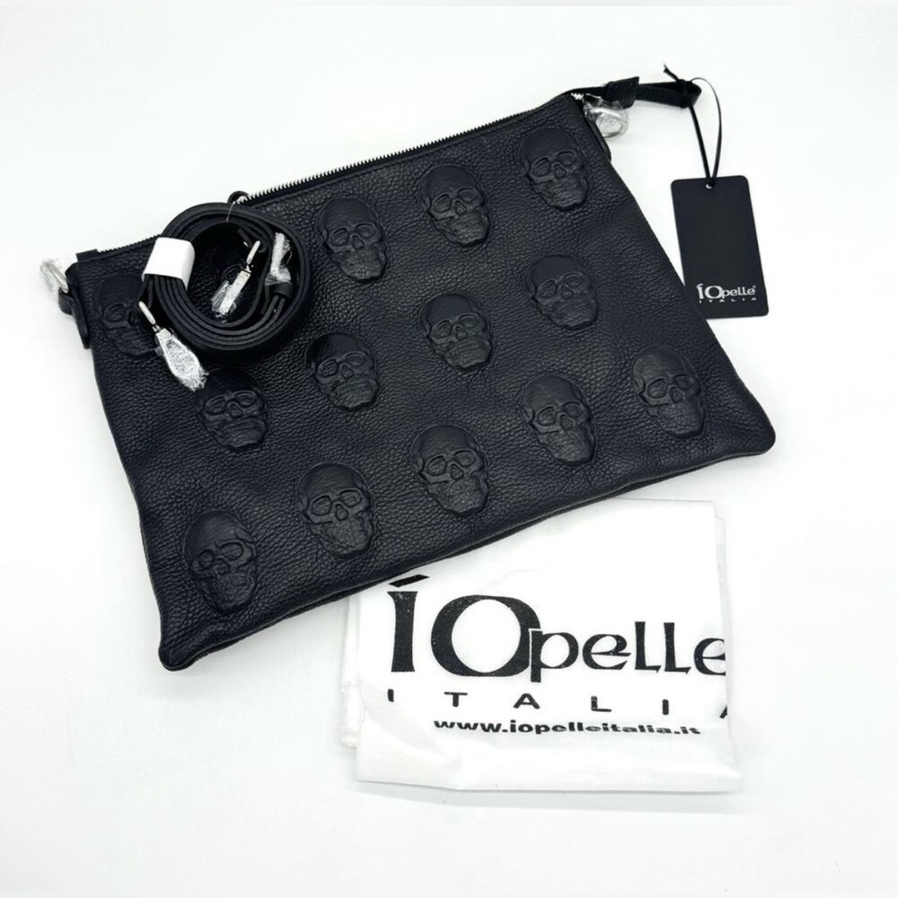 IO Pelle/Black Crossbody Bag/Skull Embossed Bag/Italian Leatherπ» π - Picture 2 of 15